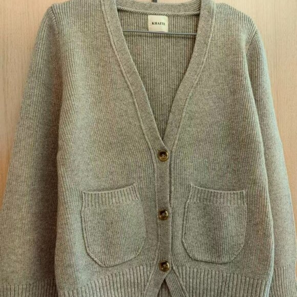 Khaite Light Taupe Wool V-Neck Cardigan - Picture 4 of 7